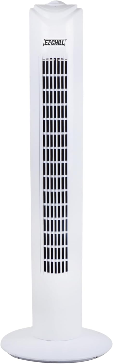 EZ-CHILL 32" 3-Speed Oscillating Portable Tower Fan, 90 Degree Oscillation, Portable Built-in Carry Handle, Quiet Operation, MTTF-32-WHT