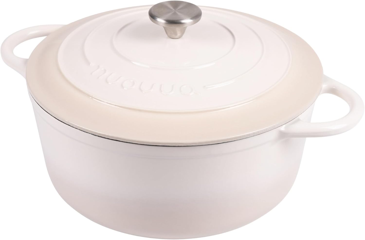 Nuovva Enamelled Cast Iron Dutch Oven Pot with Lid – 6.4 Quart Casserole Dish – Ceramic Dutch Oven for Bread Baking, Roasting, Braising & Stews – Oven Safe up to 500°F – 28cm Cream