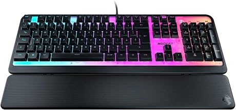ROCCAT Magma Silent Membrane Switch PC Gaming Keyboard with 5 Zone/10 LED AIMO RGB Top Plate and Detachable Palm Rest - Black