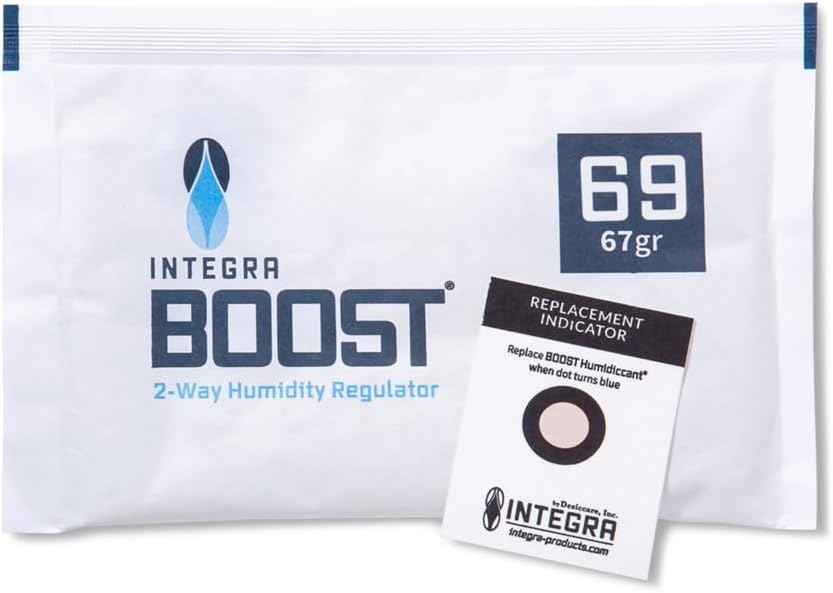 2-Way Humidity Control Pack, 67g - Preserve Flavor & Freshness, Maintain Humidity at 69% RH - Ideal for Herbs, Cigars, Spices, & More - Replacement Indicator Card Included