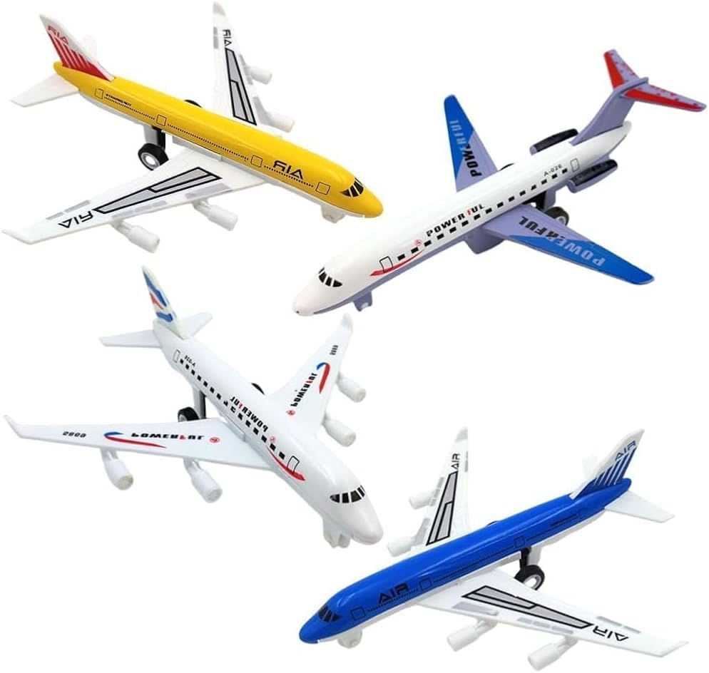 CLKDPNO AirPlane Toys-4 Piece Pull Back Plane Toys Set - Diecast Aeroplane Model Age 2+ for Boys & Girls, Easy to Play Christmas & Birthday Gifts