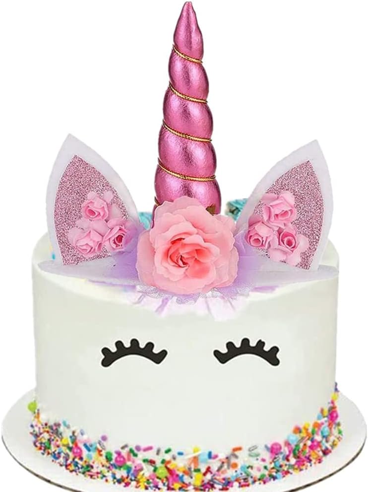 HJHL Unicorn Cake Topper Set, 6 Pieces, Gold, Party Supplies for Birthday, Baby Shower, Wedding, Yellow (Pink)
