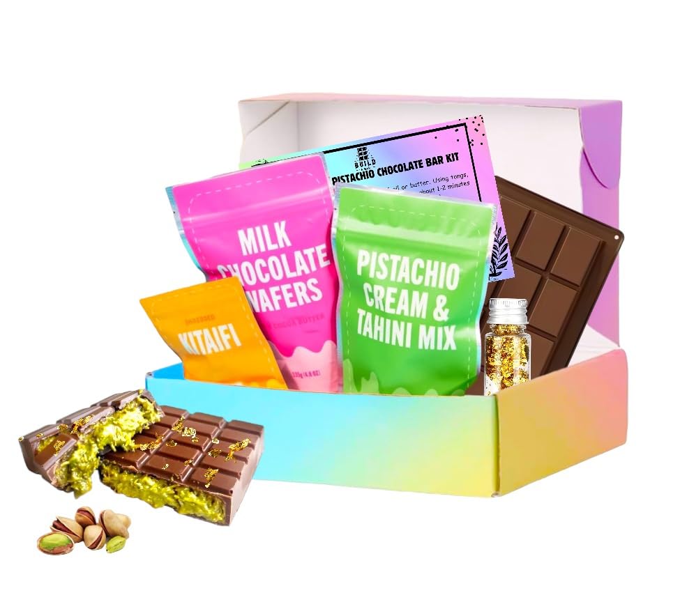JUMBO DIY Dubai Pistachio Chocolate Bar Making Kit Pistachio Butter, Knafeh/Phyllo Dough, Chocolate Complete Set (24k Gold Flakes Included) (Dark-Chocolate)