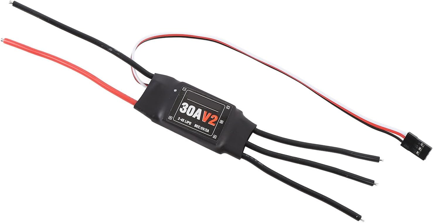 Alomejor 30a V2 Brushless Electrical Speed Controller for FPV Fixed Wing Multirotor Quadcopter Models, Unshakable Plug 5V 2A BEC for Reliable Power Supply