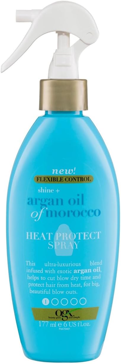 OGX Argan Oil of Morocco Shine+ Heat Protection Spray, Protects Hair from Heat Damage Caused by Blow Drying and Styling Tools, 177ml