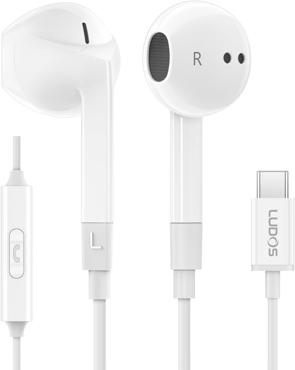 LUDOS FEROX USB C Headphones, 5 Years Warranty, USB-C Earbuds for iPhone 15 Pro Max Plus Samsung Galaxy S23 Ultra S22 S21 FE S20 Z Flip 3 Fold 4 A53 A54, USB Type C Earphones for iPad Pro Pixel 6 6a