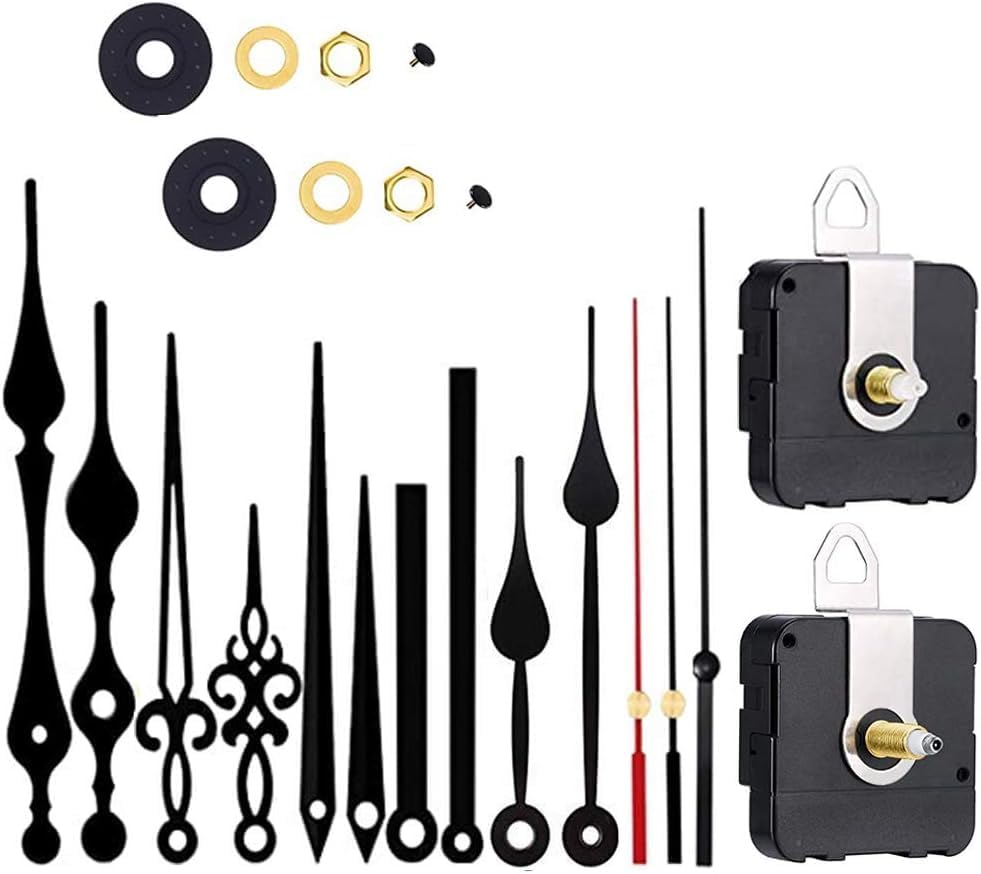 2 Pieces Silent Clock Movement Mechanism Long and Short Shaft with 6 Different Pairs of Hands DIY Clock Repair Parts Motor Replacemen