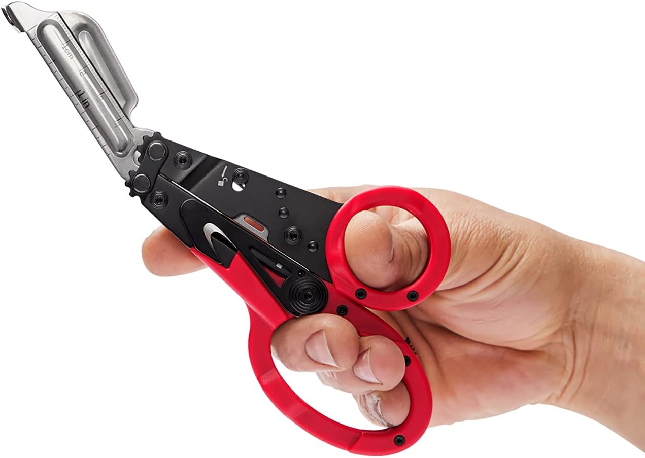 SOG ParaShears Lightweight Backcountry Stainless Steel Multi-Tool, 11 Tools Compound Leverage Technology, Red