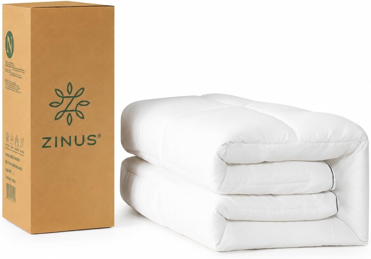 Zinus Cooling Bamboo Fibre Double Bed Mattress Topper, 5 cm, 135 x 190 cm | Soft quilted, breathable and hypoallergenic with secure elastic straps