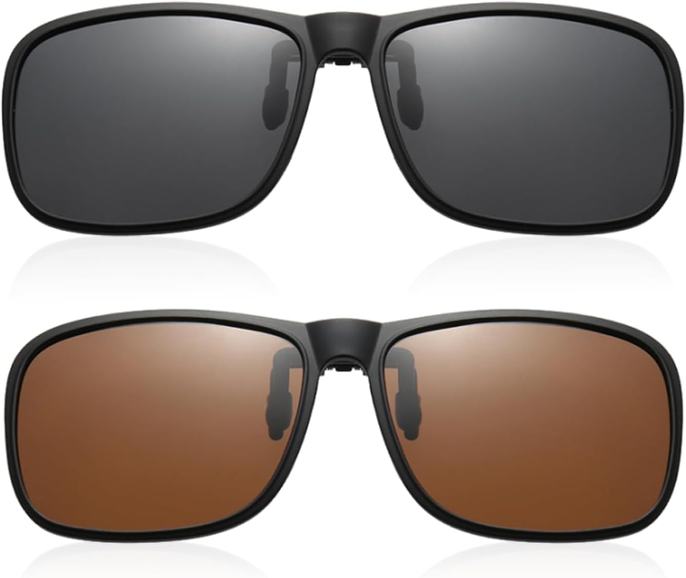 TYGFRT 2 Pieces Clip-On Sunglasses, Eyewear Accessories, Rimless Sunglasses, Sunglasses Clip, Polarized Eye Clip, Suitable for Men, Women (Black, Brown)