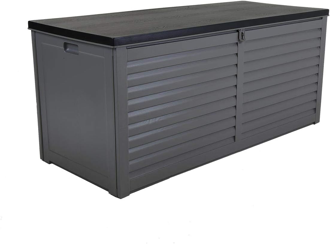 Charles Bentley, 490L, Outdoor, Garden, Plastic, Storage Box, Grey Body, Black Lid, Moulded Handles, Padlock Hasp, Sliding Lifts, PP Vacuum, Indoor, Outdoor, Steel, Storage Chest (146.4x64.4x61cm)
