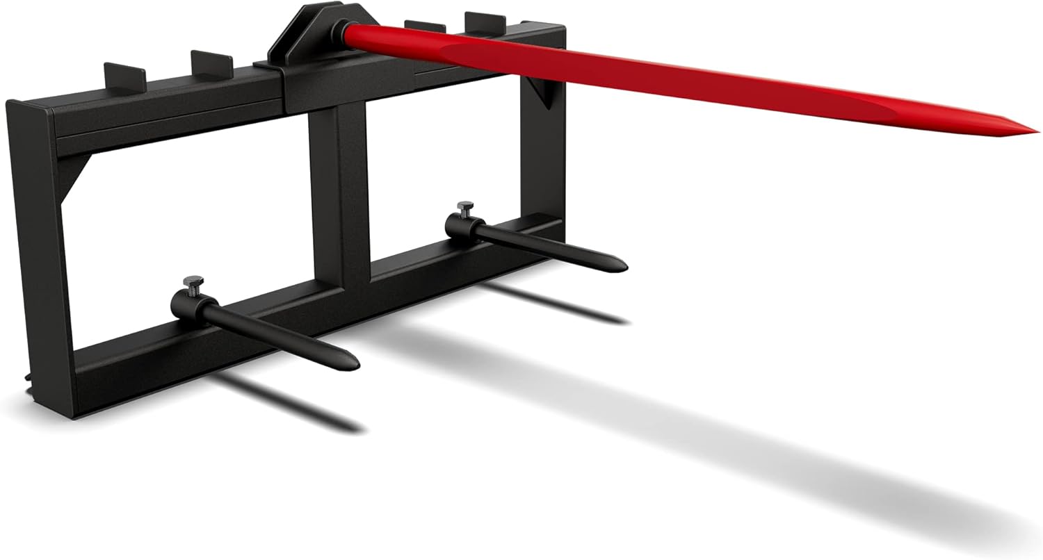 YITAMOTOR 49" Hay Spear Attachment, 2000lbs Capacity Quick Attach for Bobcat Tractors & Skid Steer Loader with 1pc 49" Red Hay Spear & 2pcs 17" Black Stabilizer Spears Spike Fork Tine