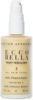 Ecco Bella Plant Based Rebuilder Night Cream - All Natural Anti-Aging Moisturizer for Face with Hyaluronic Acid, Vitamin C & Vitamin E - 2oz