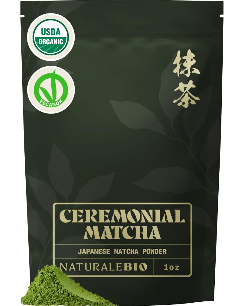 NaturaleBio Ceremonial Grade Matcha Powder Organic 1oz. Matcha Green Tea Powder. From Uji, Kyoto for Traditional Japanese Tea Ceremony. Matcha Powder Free of Added Sugars and Preservatives.