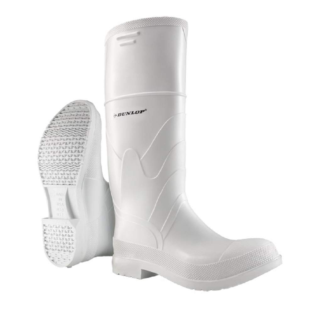 DUNLOP Protective Footwear, Plain Toe White Safety Lock, 100% Waterproof PVC, Lightweight and Durable Protective Footwear, Slip-Resistant, 8101100.13, Size 13 US