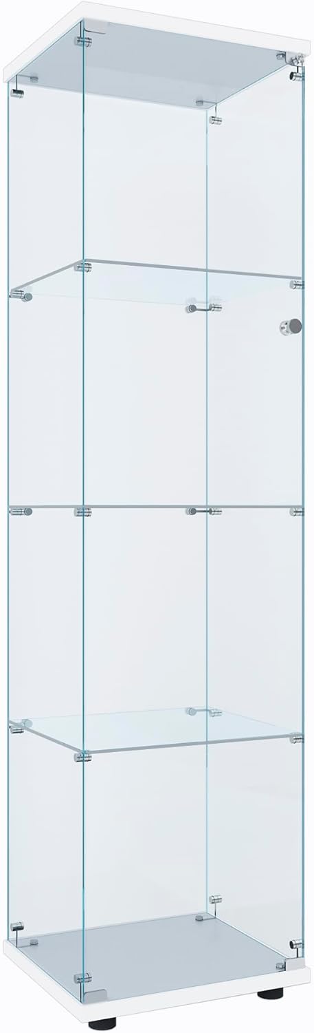 FLYMUHJIA Curio Cabinet Glass Display Case for Collectibles with 4-Shelf Display Shelves, 64.2'Hx16.9''Lx14.6''W White