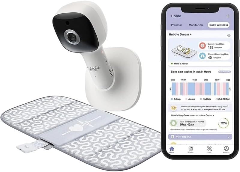 Hubble Dream+ Video Baby Monitor with Sensor Mat, HD 1080p Camera, WiFi, 7-Colour Night Light, Sleep Trainer