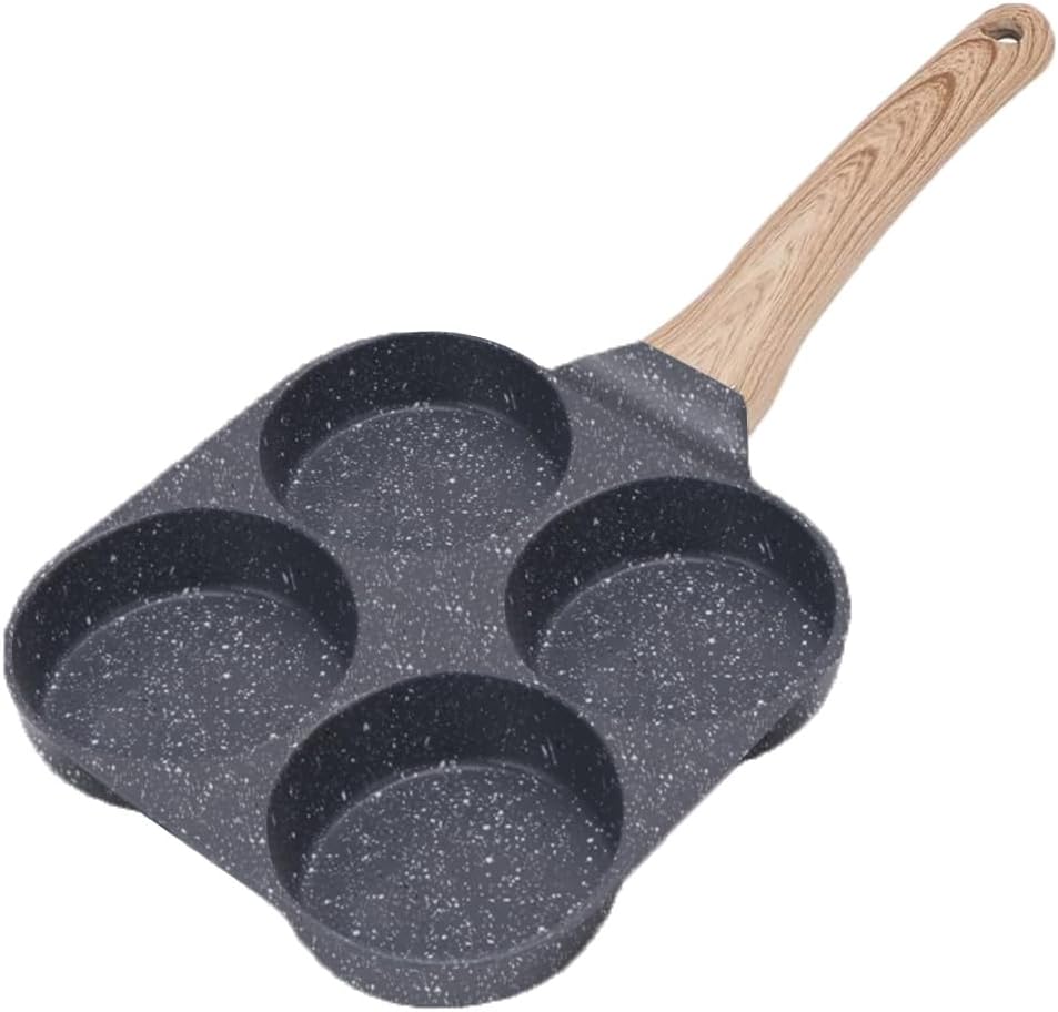 Fried Egg Pan, Egg Frying Pan 4 Cups Egg Poacher Pan Nonstick Mini Pancake Pan Burger Maker for Breakfast, Aluminum Alloy (Black)