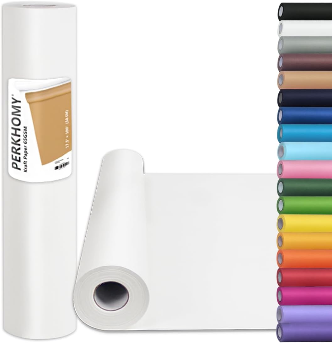 PerkHomy Craft Paper Roll 17.5" x 1,200" (100') White Kraft Easel Paper for Gift Wrapping Bulletin Board Art Bouquet Flower Packing Moving Shipping Floor Covering Table (White, 17.5" x 100')