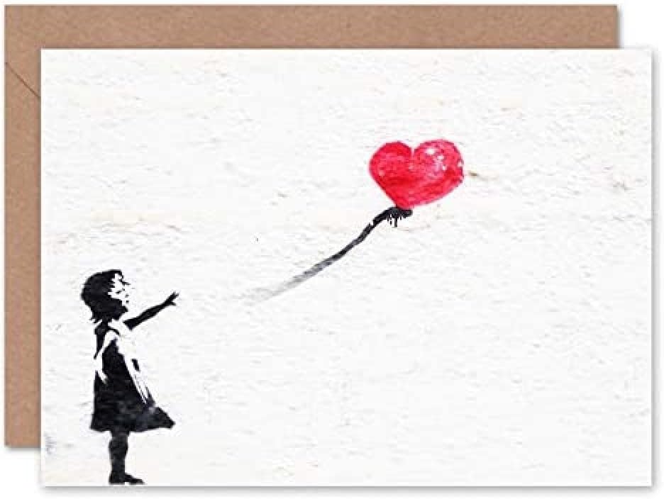 Fine Art Prints Banksy Balloon Girl Graffiti Greeting Card With Envelope Inside Premium Quality, yellow|red|white|black,12.50 x 17.50 cms