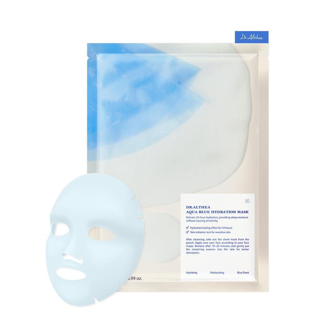 Dr.Althea Aqua Blue Hydration Mask | Reduce Facial Puffiness with Tannins | Sheet Mask for Long-Lasting Hydration | Vegan Korean Skincare (Pack of 4)