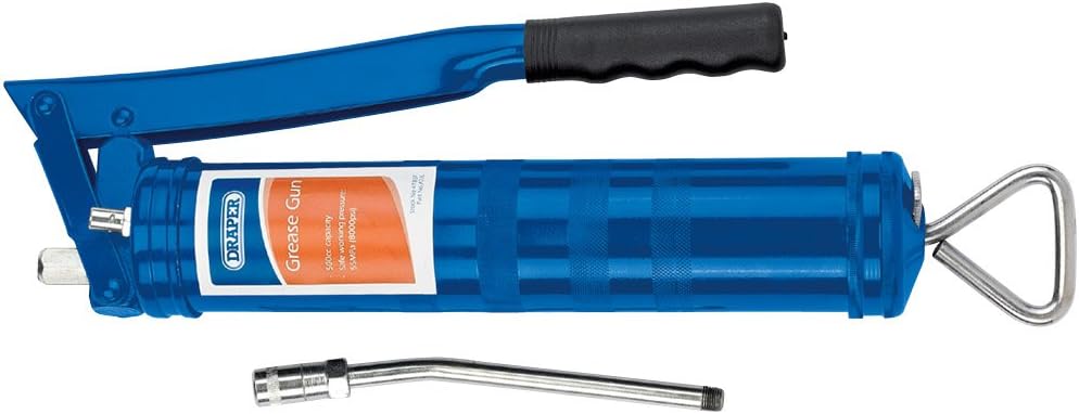 Draper 500cc Grease Gun | Lever Action Grease Tool | 1/8" BSPT Thread Connector | 55MPa / 8000psi Working Pressure | 400g Cartidges | 47807