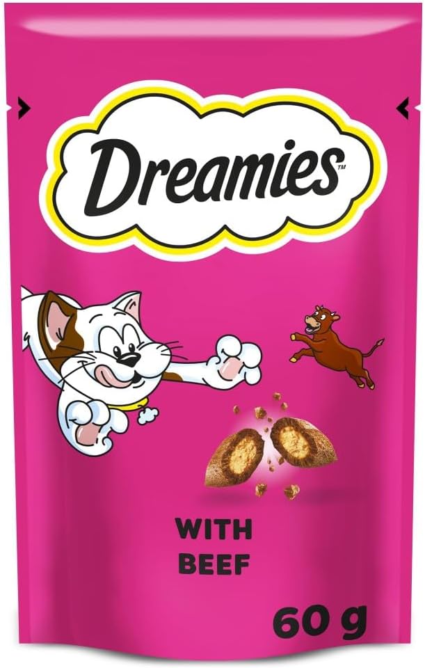 DREAMIES - Tempting Cat Treats - 8 x 60 g - Beef - Multipack Biscuits - 8 Pouches