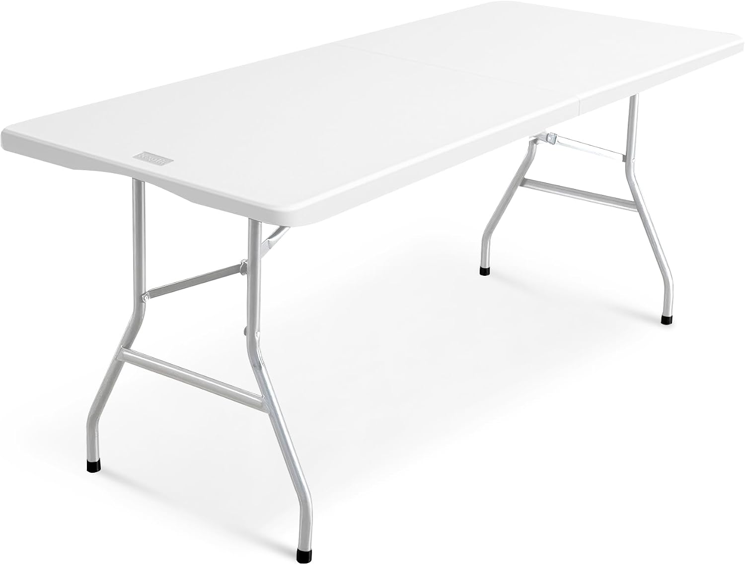 KEPLIN 6ft Folding Table with White Top, 180x70x74cm – Sturdy Metal Frame, Waterproof, Portable & Easy Assembly – Ideal for Parties, BBQs, Camping (White.)