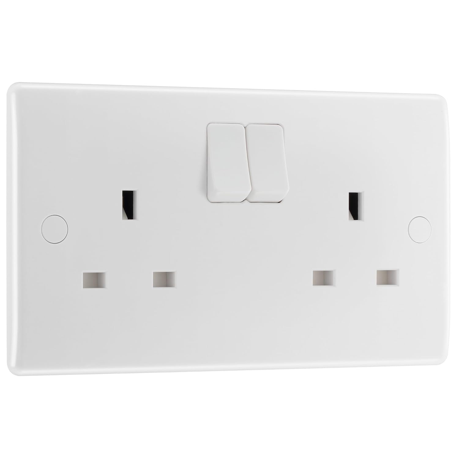 BG Electrical Double Switched Power Plug Wall Socket, Nexus 800 Series, White Moulded, Round Edge, 13A, 822