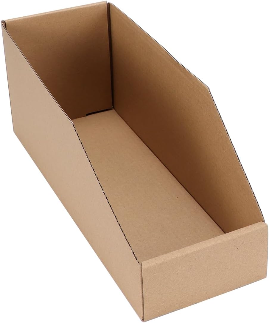 EXYGLO Cardboard Storage Bins 35 Pack, 12x4x4.5 Inch Cardboard Boxes, Corrugated Organizer Bins for Pantry, Shelves, Garage, Office, Shop, Brown