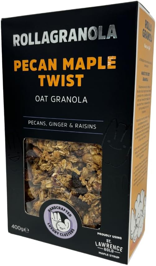 Rollagranola - Pecan Maple Twist Oat Granola - 400g Pack. 100% Natural, Made With Gluten Free Oats. Suitable For A Vegetarian Diet With No Added Sugar. Handcrafted In The UK - 400g Pack of 1