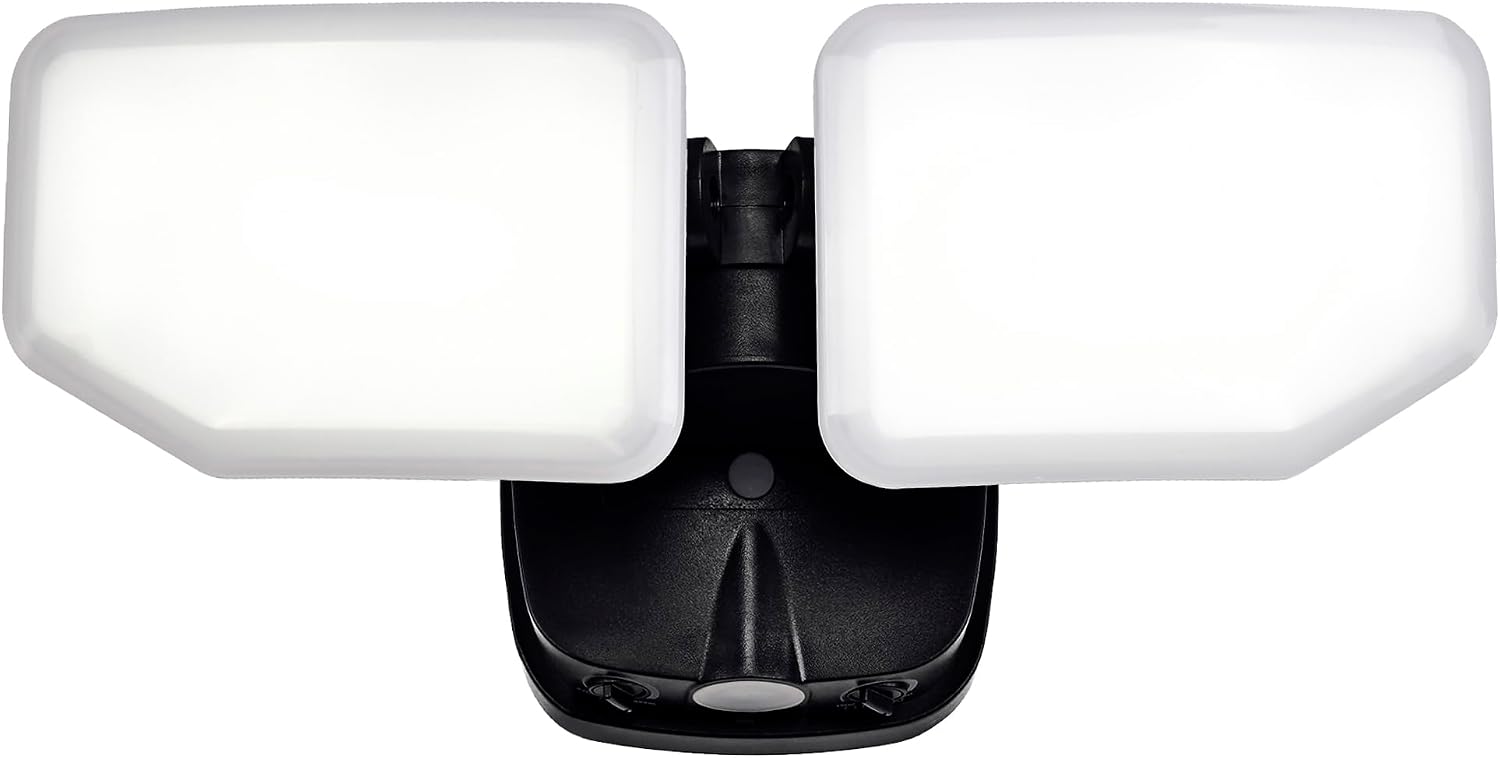 38W Flood Lights Outdoor, Integrated LED Security Light Fixture with 2 Adjustable Heads, Adjustable Brightness and Color, Dusk to Dawn Exterior LED Outdoor Light for Garage Yard Porch (Black)