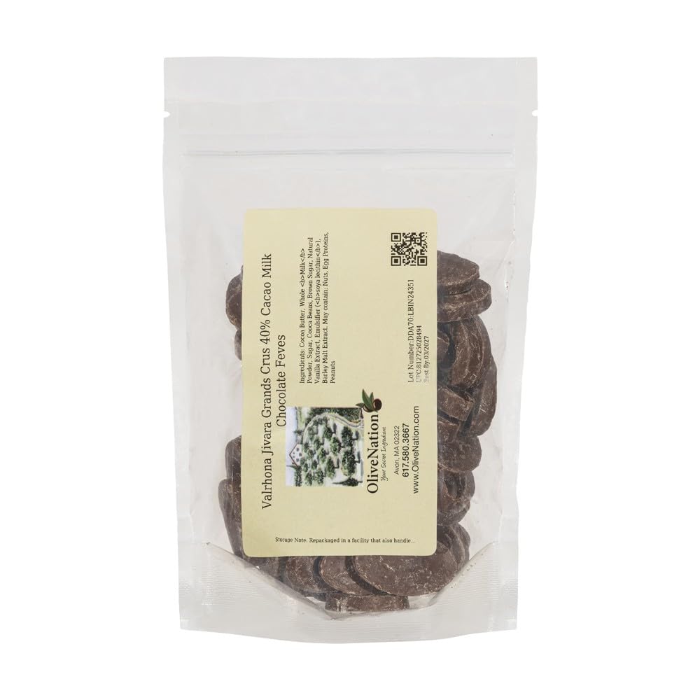Valrhona 4658 Jivara 40% Milk Chocolate Baking Feves from OliveNation, Creamy Melting Discs - 1/2 lb