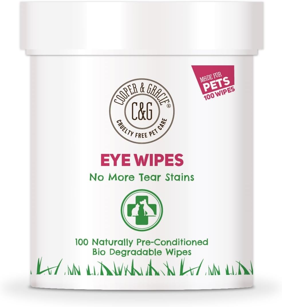 Dog Eye Wipes | Tear Stain Remover For Dogs Eyes By Cooper and Gracie | Remove Dog Eye Crust & Eye Discharge | Biodegradable Pre-soaked Textured | Safe & Easy Cleaning For Dogs & Cats | Pack Of 100