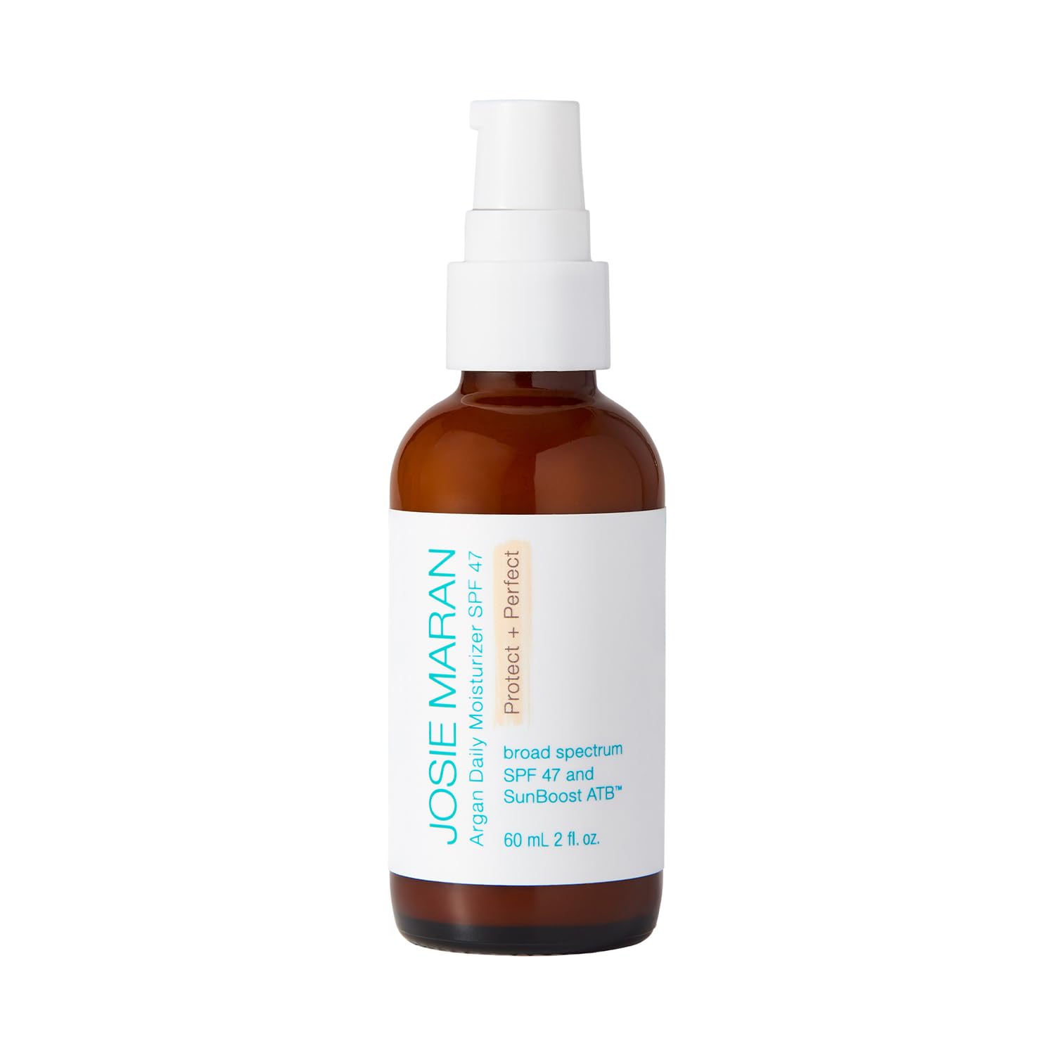 Josie Maran Protect & Perfect Face Moisturizer & Facial Sunscreen with SunBoost ATB - Tinted Mineral Sunscreen with SPF 47 - Chemical-Free & Lightweight Sunscreen Moisturizer (2 oz)