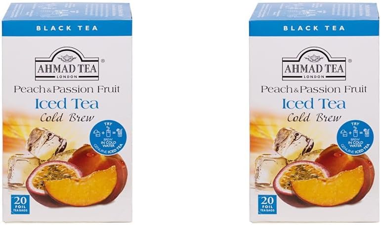 Ahmad Tea Peach & Passion Fruit Cold Brew | Black Tea - 20 Teabag Sachets (Pack of 2)