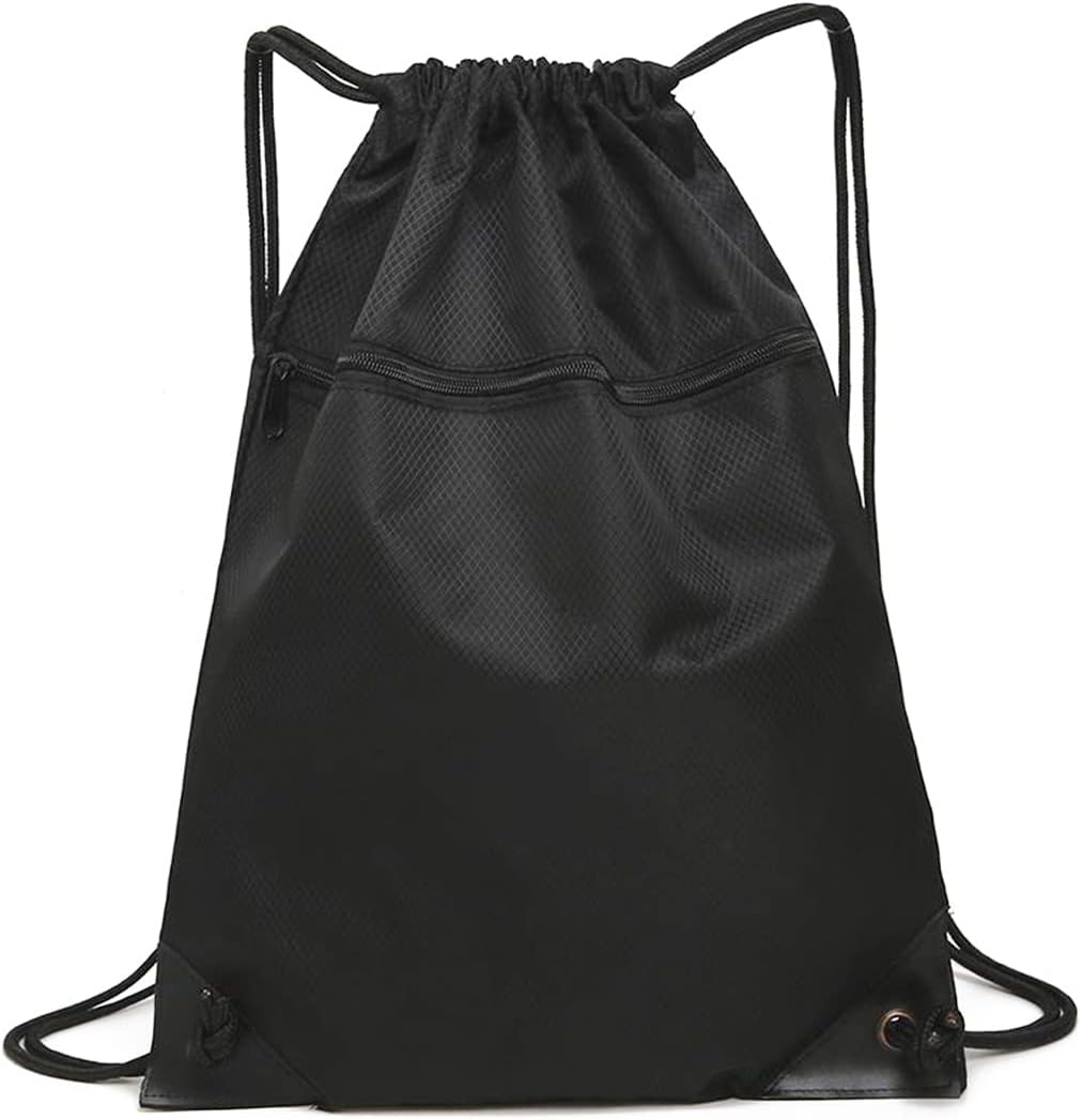 AidShunn Drawstring Gym Bag, Sport Large Capacity PE Bag with Outside Zipper Waterproof String Swim Backpack for Men & Women Boys Girls for Sports School Beach Holidays Swimming Travel Yoga