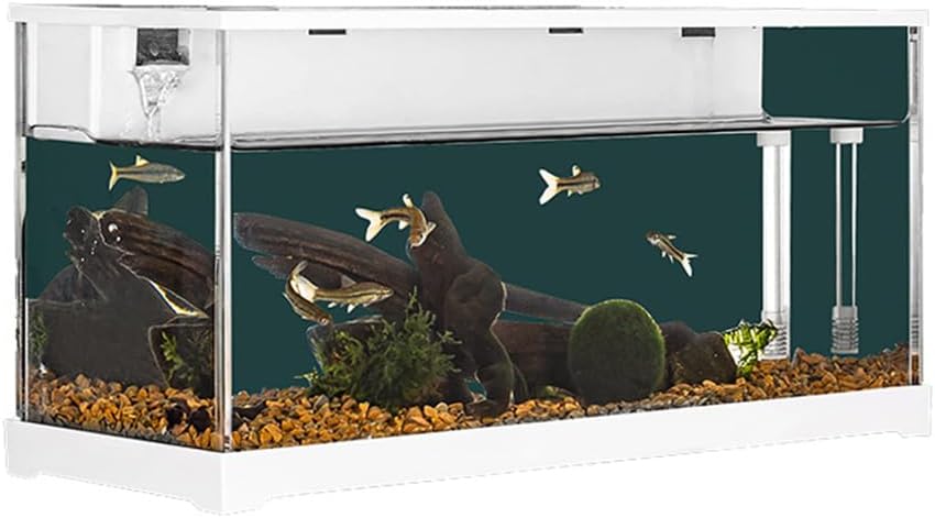 Lidzopas Fish Tank, Rectangular Aquarium Tank Clear Acrylic Aquarium Tank Top Circulating Filtration System, Silent Water Pump for Goldfish Small Fish& Home Office Desktop Decorative,38x14x18cm