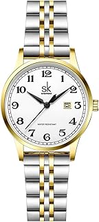SHENGKE SK Classic Business Women Watches with Stainless Steel Band and Genuine Leather Elegant Ladies Calendar Watch