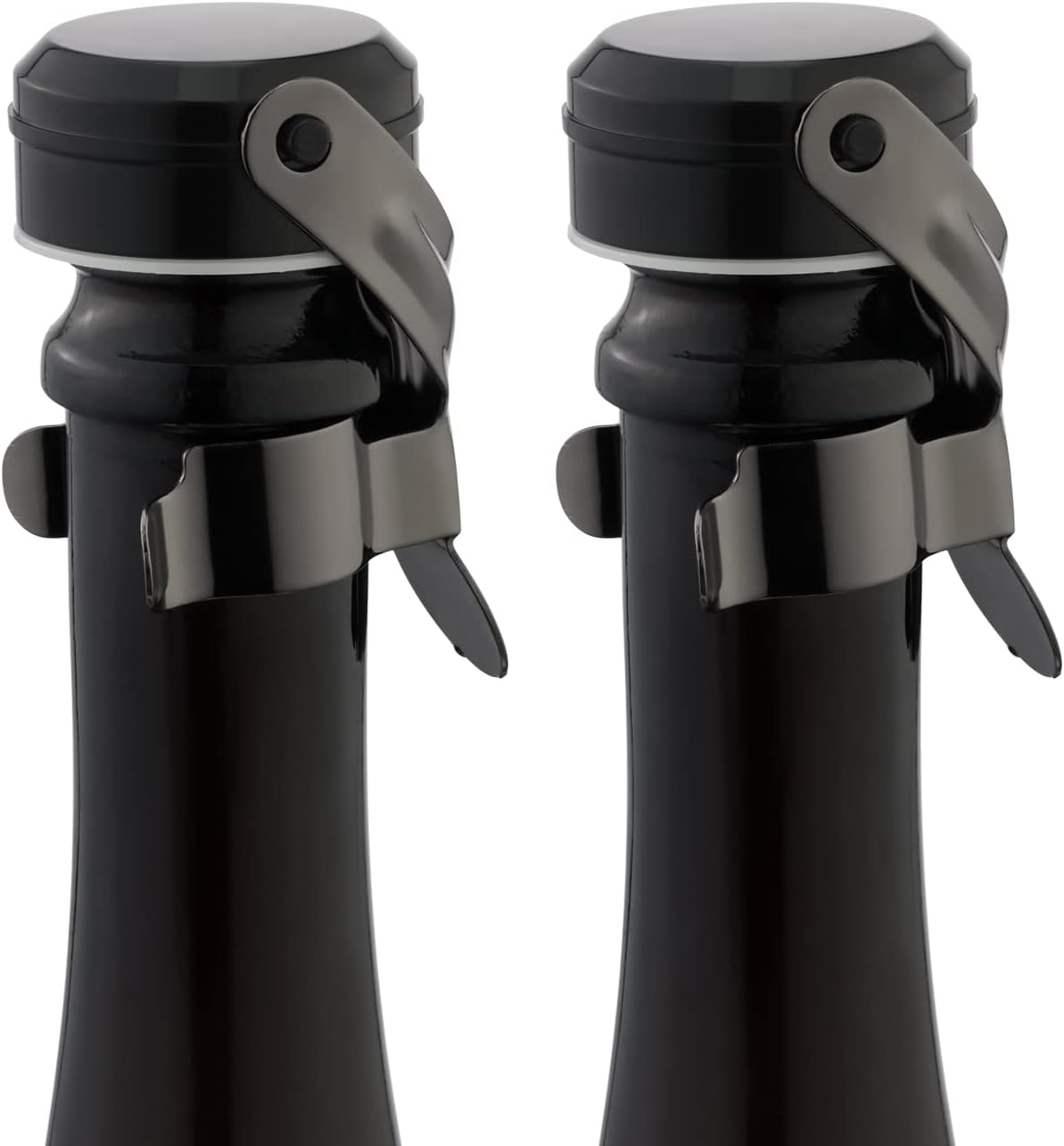 WOTOR Champagne&Wine Stopper Stainless Steel with Food Grade Silicone, Leak-Proof and Bubble Retaining Saver Keeps Wine&Champagne Fresh,Suitable for all Standard Size Wine&Sparkling(2 Pack MetalBlack)