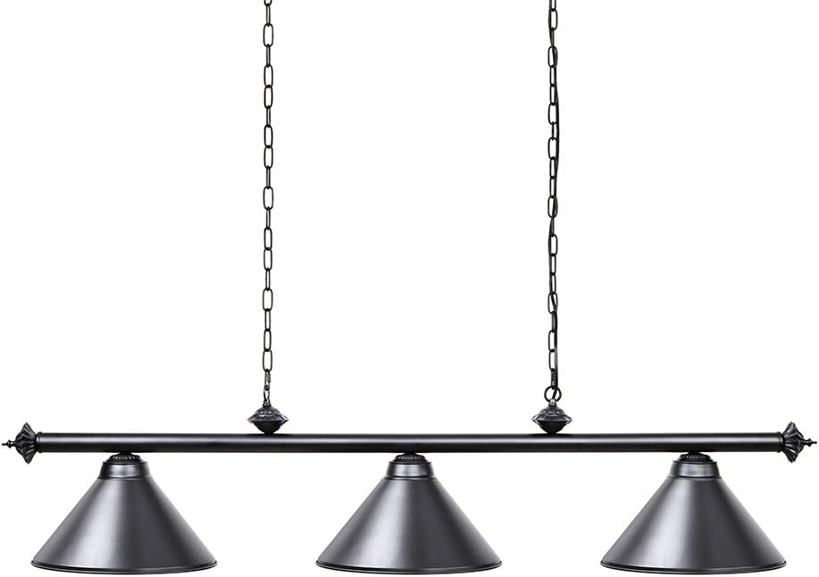 Wellmet Pool Table Lights with 3 Metal Shades for 7-9ft Dining Table, Man Cave, Game Room, Kitchen Island Light for Restaurant or Dining Room - Black