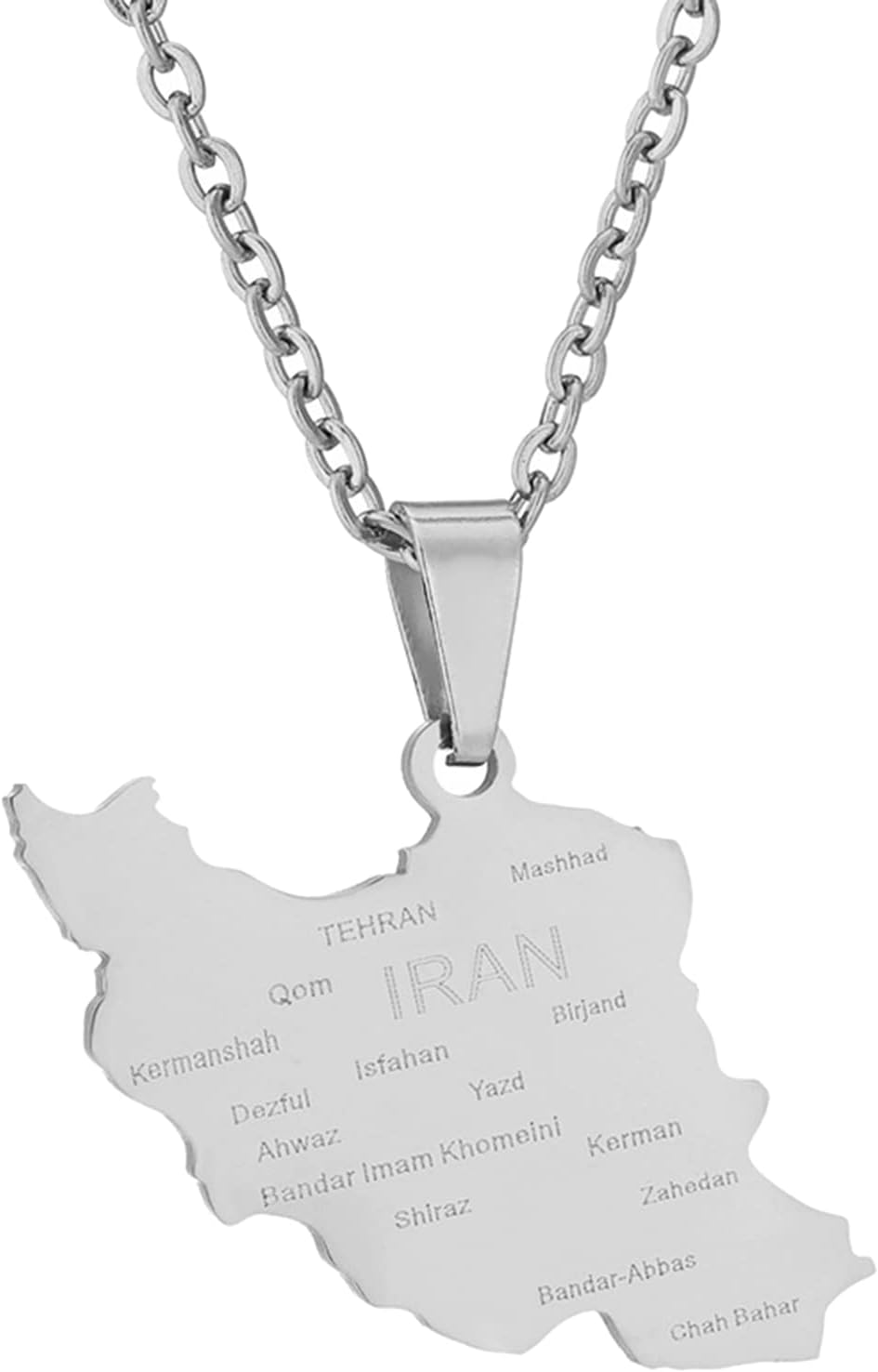 pumpumlia Iran Map Pendant Necklace Trendy Silver/Gold Color Iran Country Territory Necklace Unisex Women Men Iranian Neck Chain