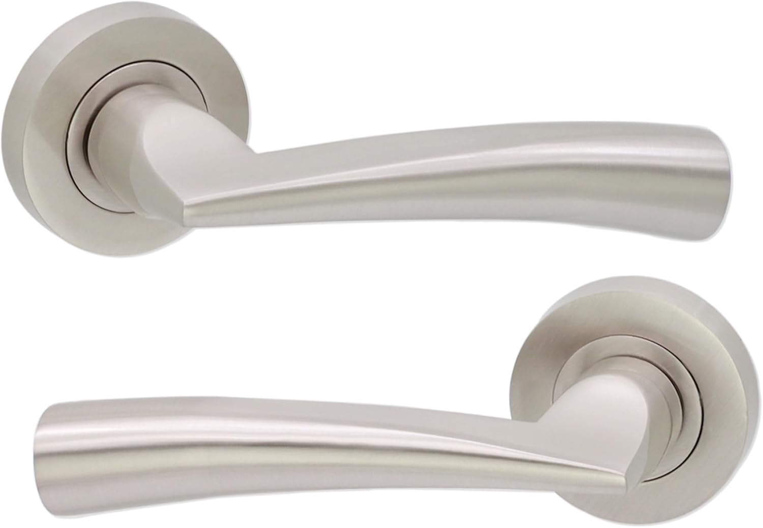 Infinity Decor Pair of Satin Nickel Loyal Lever Door Handles on Sprung Rose Set 130mm - Pull Handles for Interior & Exterior Doors