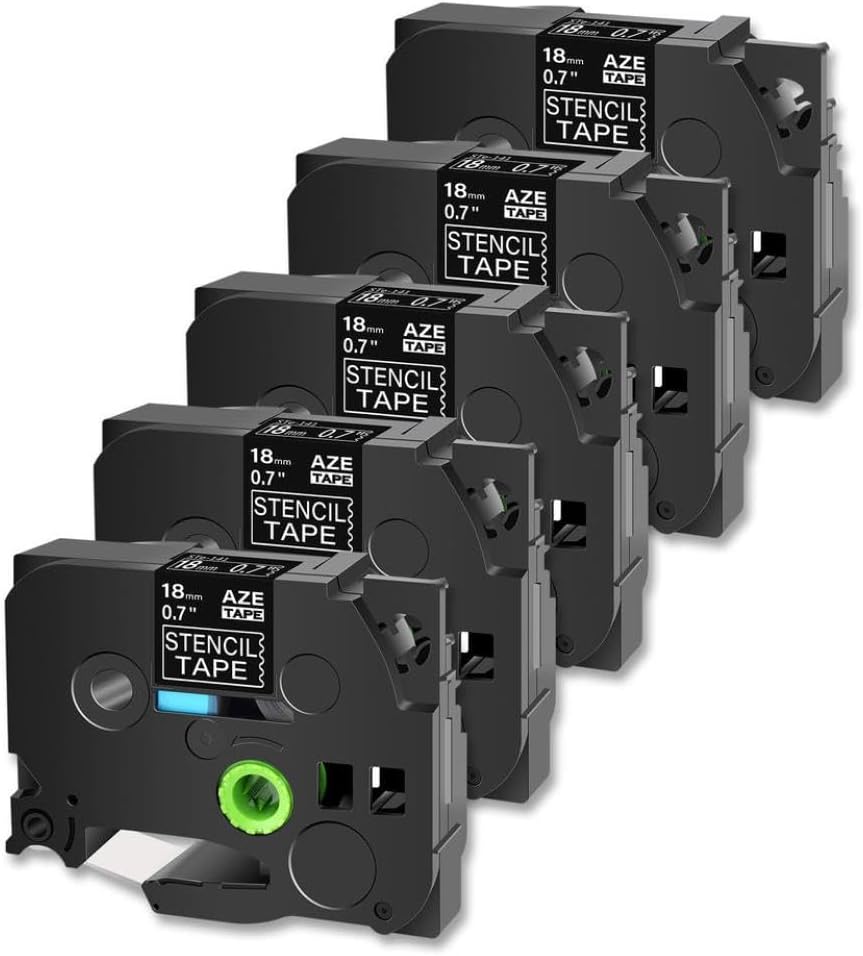 5PK 0.7inch 18mm Stencil Non-Laminated Tape Compatible with Label Printer PT300 STE-141 Black Cartridge Replacement