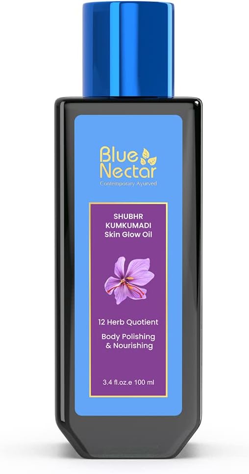 Blue Nectar Ayurveda Kumkumadi Oil for Skin Glow with Almond Oil | Natural Ayurvedic Face & Body Moisturizer for Dry Skin (12 Herbs,100ml)