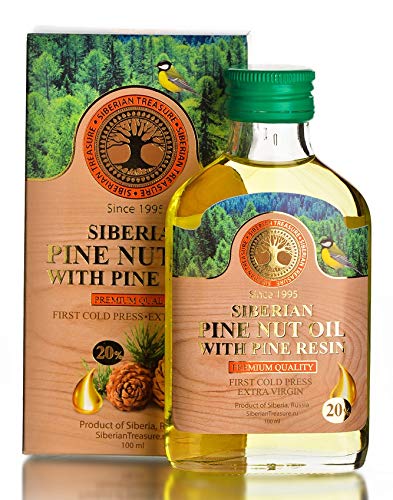Siberian Pine Nut Oil Enriched with Pine Resin – 20%, Premium Quality, Extra Virgin, First Cold Press, 100 ml – 3.4 Fl Oz