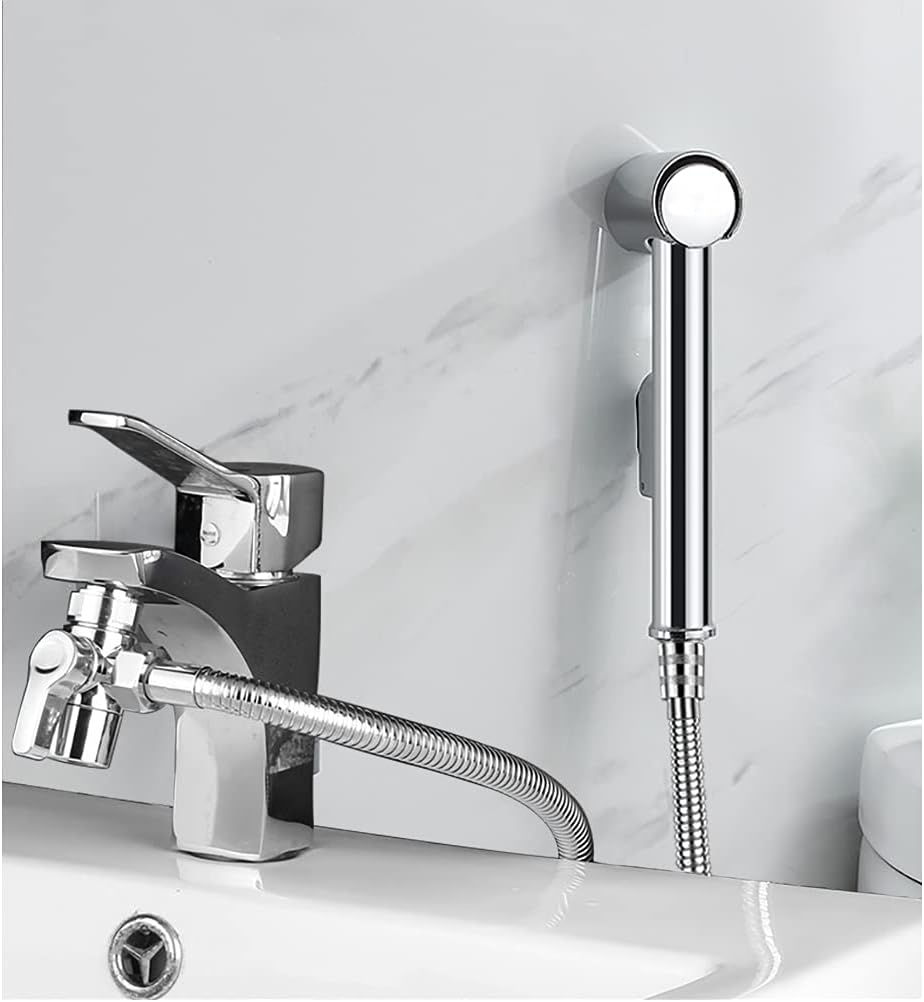 Handheld Bidet Sprayer Toilet Shower Spray Stainless Steel Toilet Bidet Attachment with Hose Sink Shower Head Faucet Diverter for Feminine Wash, Baby Cloth Diaper Washer