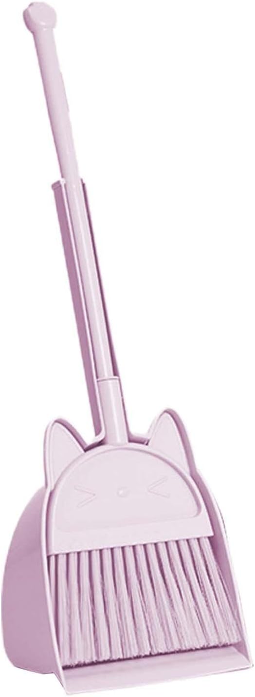 Folpus Household Mini Kid Broom and Dustpan Set Cleaning Sweeping Play Set Toddlers Cleaning Toys Set Housekeeping Pretend Play Set, Pink Violet
