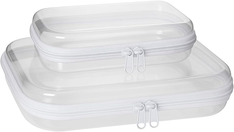 3 Pack Clear Hard Shell Zipper Case, Plastic Storage Pouch Bags With Zipper (Clear, Small+Medium+Large)