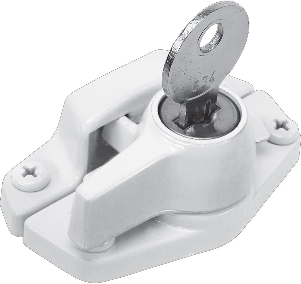 Prime-Line U 9928 Keyed Sash Lock –Security Lock Only Unlocks with Key – for Aluminum, Vinyl or Wood Double-Hung Windows – 2” Hole Centers – Heavy-Duty Zinc Diecast, White (Single Pack)